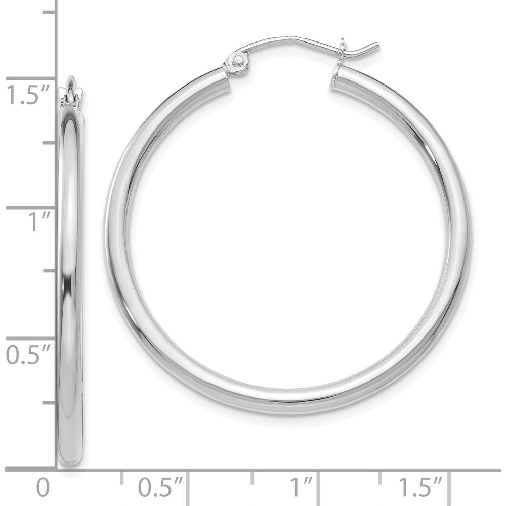 10K White Gold Polished 2.5mm Lightweight Tube Hoop Earrings - 35mm