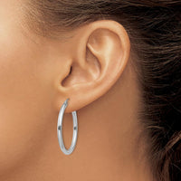10K White Gold Polished 2.5mm Tube Hoop Earrings - 25mm Length