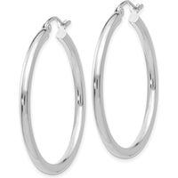 10K White Gold Polished 2.5mm Tube Hoop Earrings - Rhodium Plated