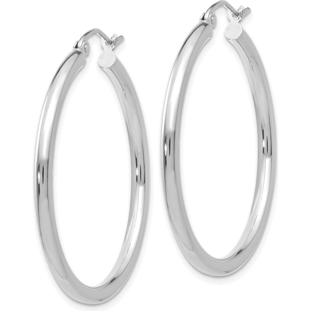 10K White Gold Polished 2.5mm Tube Hoop Earrings - Rhodium Plated