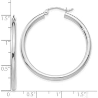 10K White Gold Polished 2.5mm Tube Hoop Earrings - Rhodium Plated