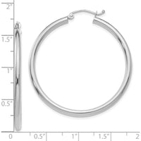 10K White Gold Polished 2.5mm Tube Hoop Earrings - Rhodium Plated, 35mm Length