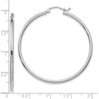 10K White Gold Polished 2mm Lightweight Tube Hoop Earrings - 45mm Length
