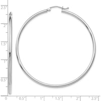 10K White Gold Polished 2mm Lightweight Tube Hoop Earrings - Rhodium Plated Finish