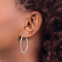 10K White Gold Polished 2mm Tube Hoop Earrings - 31mm Length, 35.89mm Width