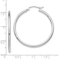 10K White Gold Polished 2mm Tube Hoop Earrings - 31mm Length, 35.89mm Width