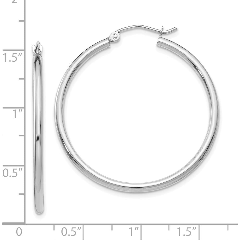 10K White Gold Polished 2mm Tube Hoop Earrings - 31mm Length, 35.89mm Width