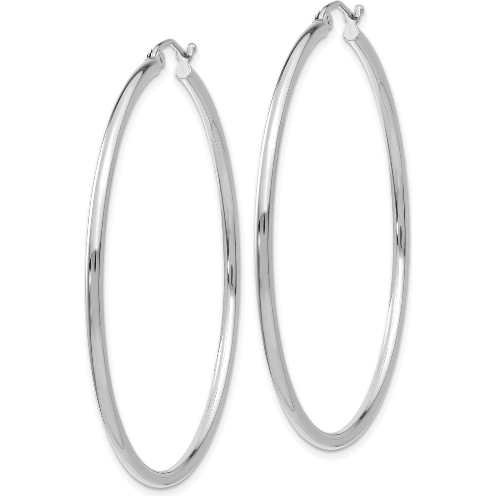 10K White Gold Polished 2mm Tube Hoop Earrings - 47mm Length