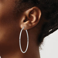 10K White Gold Polished 2mm Tube Hoop Earrings - 47mm Length