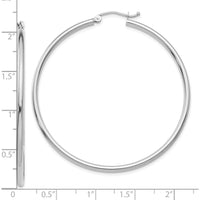 10K White Gold Polished 2mm Tube Hoop Earrings - 47mm Length