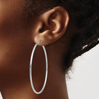10K White Gold Polished 2mm Tube Hoop Earrings - 56mm Length, 59.85mm Width