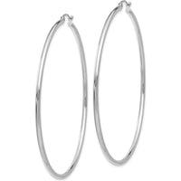 10K White Gold Polished 2mm Tube Hoop Earrings - 60mm Length