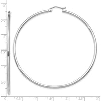 10K White Gold Polished 2mm Tube Hoop Earrings - 60mm Length