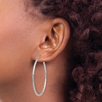 10K White Gold Polished 2mm Tube Hoop Earrings - Elegant, Timeless Design