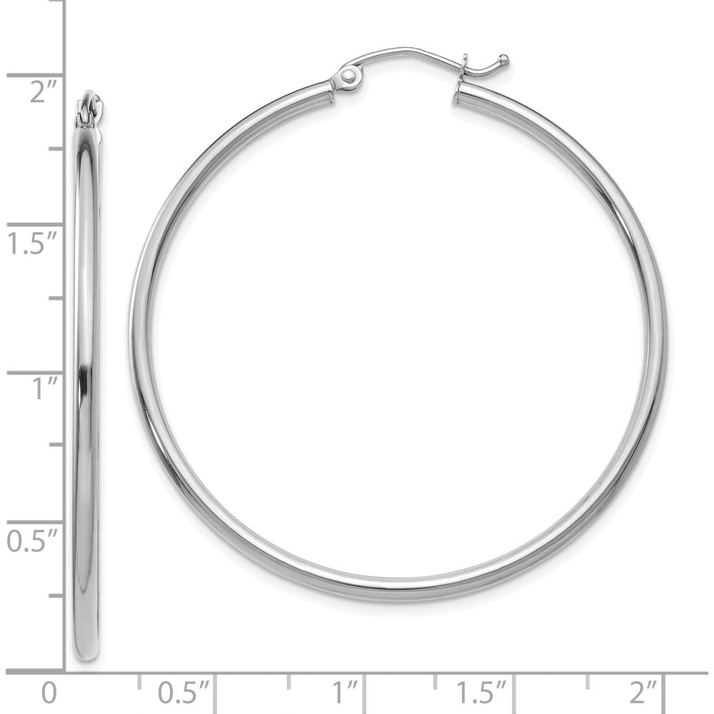 10K White Gold Polished 2mm Tube Hoop Earrings - Elegant, Timeless Design