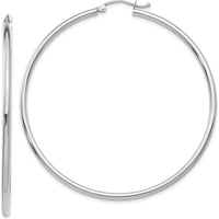 10K White Gold Polished 2mm Tube Hoop Earrings - Sleek and Timeless Design