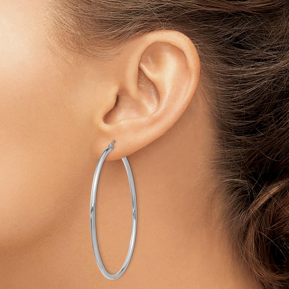 10K White Gold Polished 2mm Tube Hoop Earrings - Sleek and Timeless Design