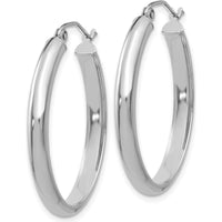 10K White Gold Polished 3.5mm Oval Hoop Earrings - Rhodium Plated