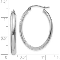 10K White Gold Polished 3.5mm Oval Hoop Earrings - Rhodium Plated