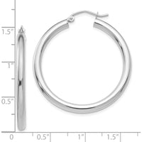 10K White Gold Polished 3mm Tube Hoop Earrings - 35.48mm Width