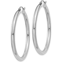 10K White Gold Polished 3mm Tube Hoop Earrings - Classic Polished Finish with Rhodium Plating