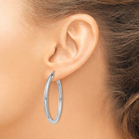 10K White Gold Polished 3mm Tube Hoop Earrings - Classic Polished Finish with Rhodium Plating