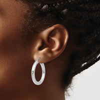 10K White Gold Polished 4mm Lightweight Tube Hoop Earrings - Elegant and Timeless Design