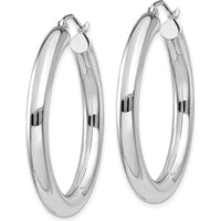 10K White Gold Polished 4mm Lightweight Tube Hoop Earrings - Elegant Everyday Accessory