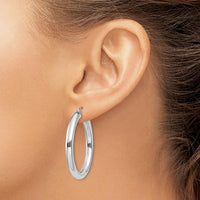 10K White Gold Polished 4mm Lightweight Tube Hoop Earrings - Elegant Everyday Accessory