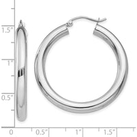 10K White Gold Polished 4mm Tube Hoop Earrings - 28mm Length