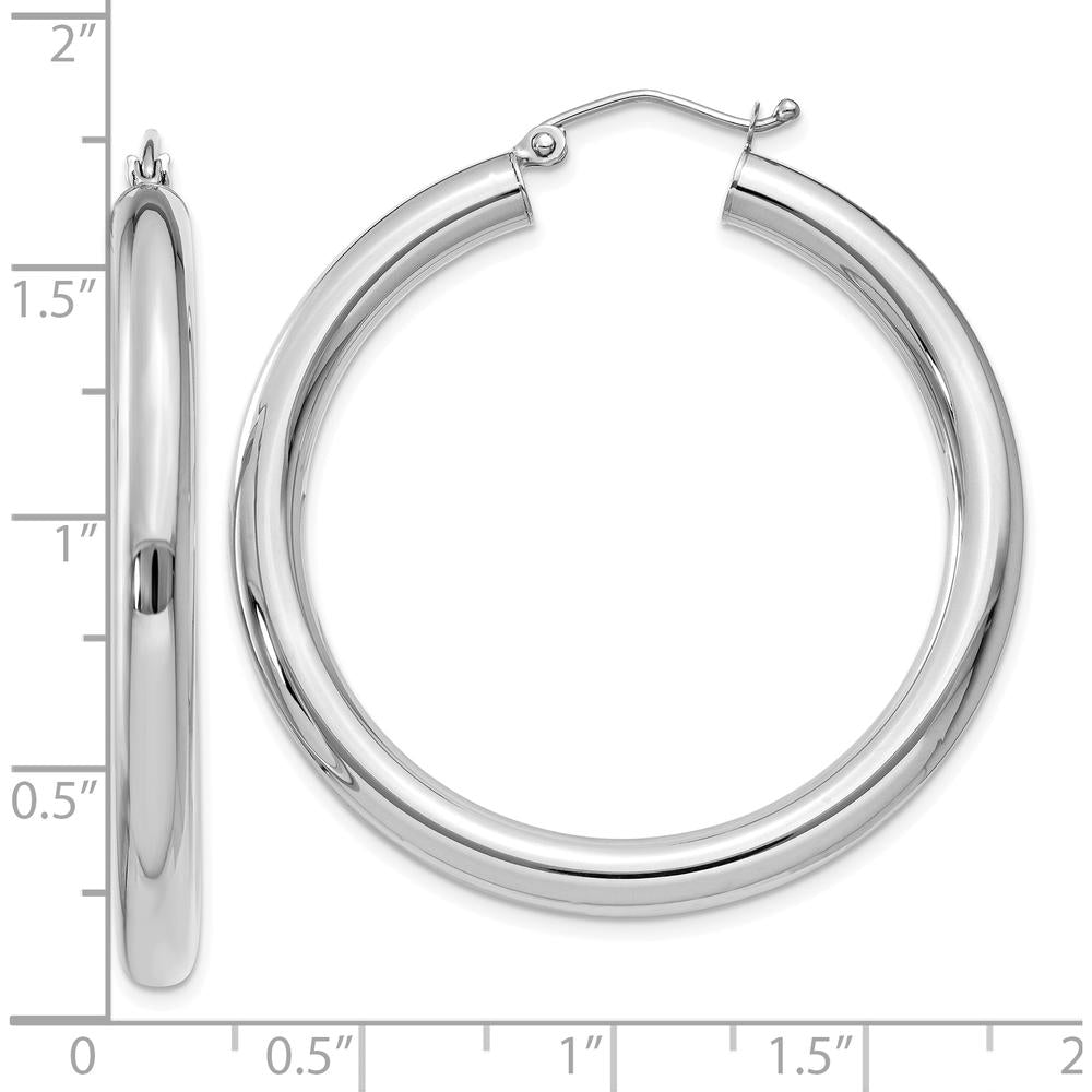 10K White Gold Polished 4mm Tube Hoop Earrings - 40mm Length