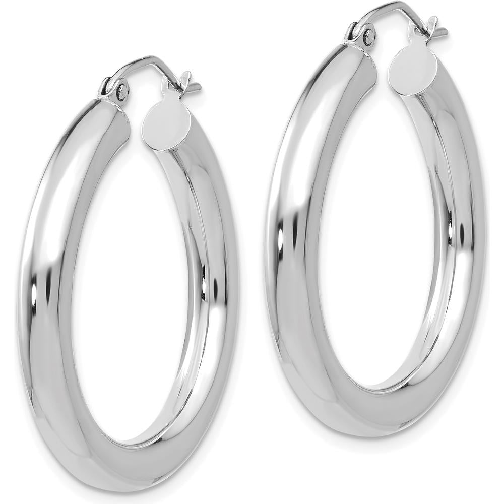 10K White Gold Polished 4mm Tube Hoop Earrings - Classic and Contemporary Design
