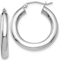10K White Gold Polished 4mm Tube Hoop Earrings - Classic Design for Everyday Elegance