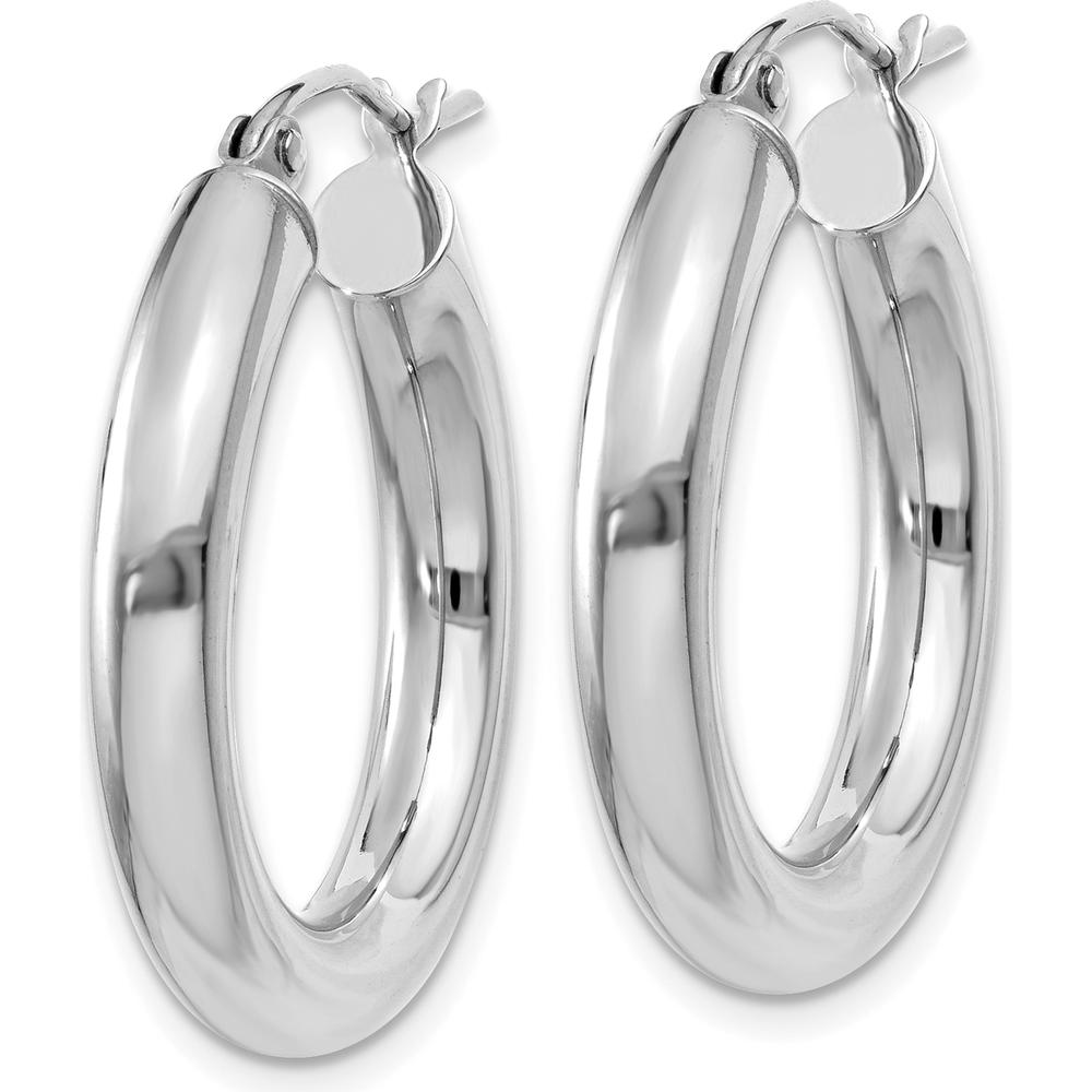 10K White Gold Polished 4mm Tube Hoop Earrings - Classic Design for Everyday Elegance