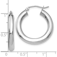 10K White Gold Polished 4mm Tube Hoop Earrings - Classic Design for Everyday Elegance