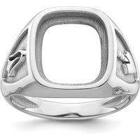 10K White Gold Polished and Textured Masonic Ring Mounting - Customizable 14x12mm Center Stone Size