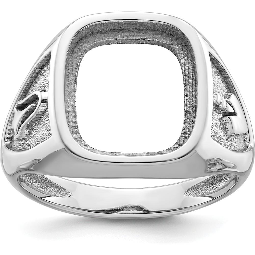 10K White Gold Polished and Textured Masonic Ring Mounting - Customizable 14x12mm Center Stone Size