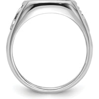 10K White Gold Polished and Textured Masonic Ring Mounting - Customizable 14x12mm Center Stone Size