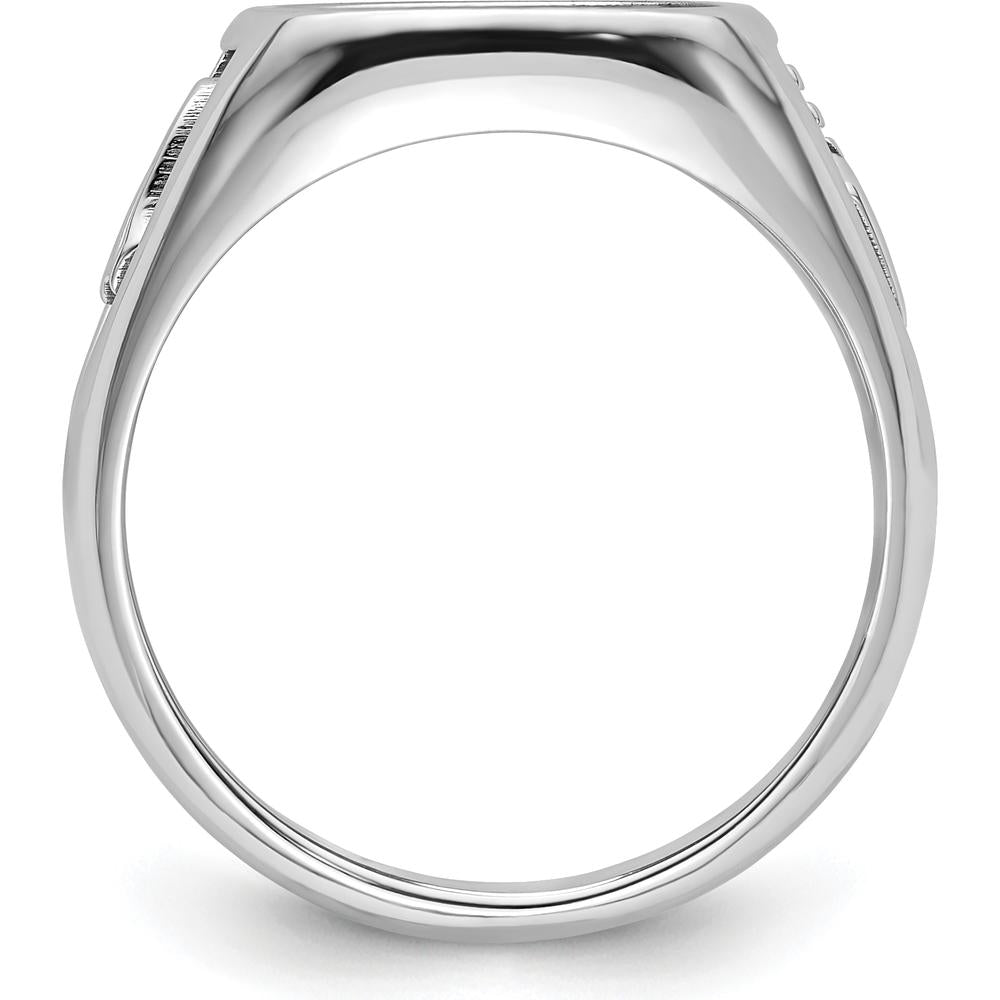 10K White Gold Polished and Textured Masonic Ring Mounting - Customizable 14x12mm Center Stone Size