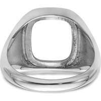 10K White Gold Polished and Textured Masonic Ring Mounting - Customizable 14x12mm Center Stone Size