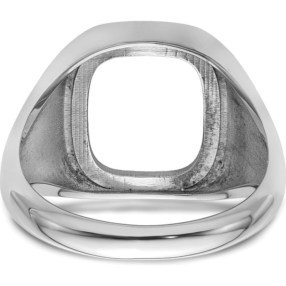 10K White Gold Polished and Textured Masonic Ring Mounting - Customizable 14x12mm Center Stone Size