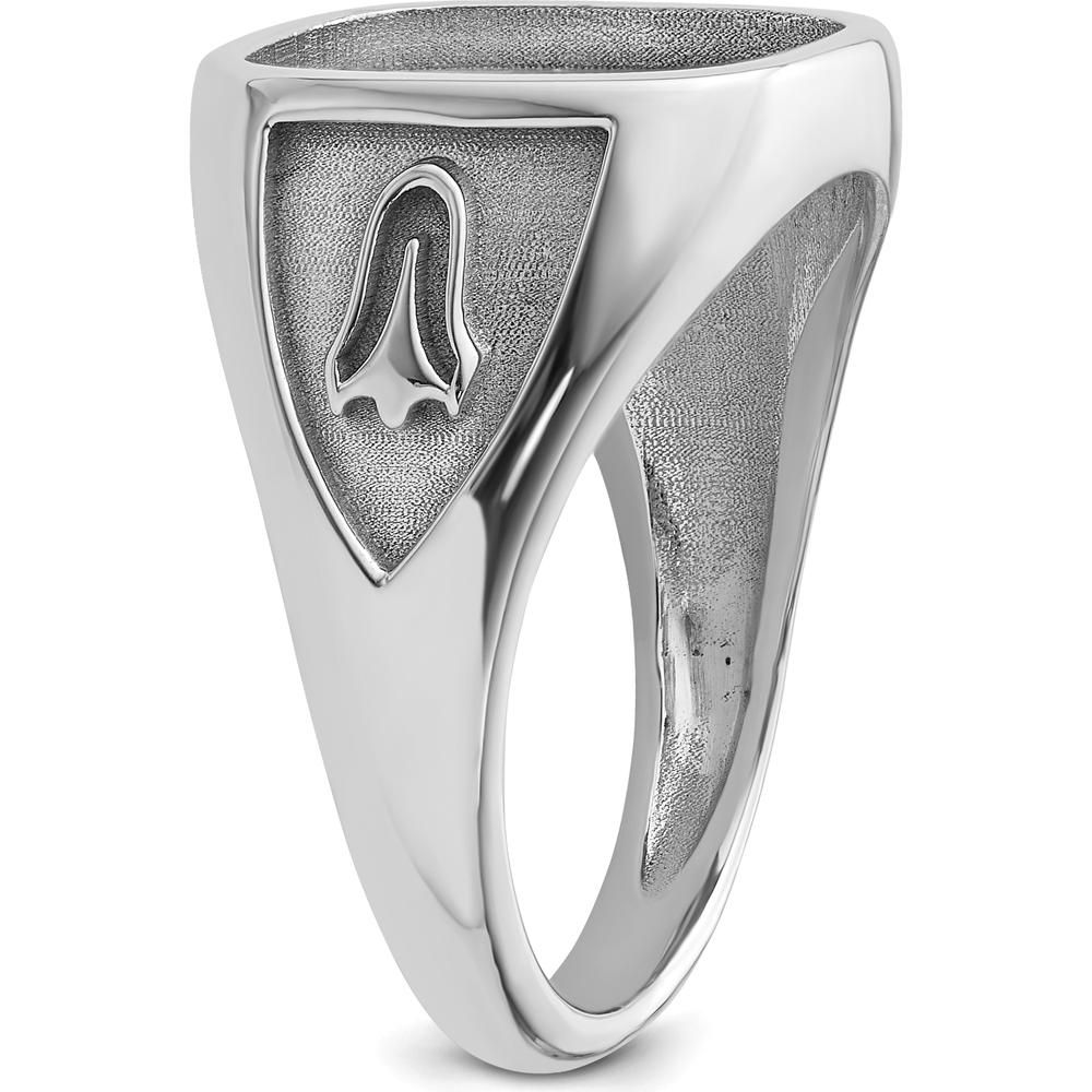 10K White Gold Polished and Textured Masonic Ring Mounting - Customizable 14x12mm Center Stone Size