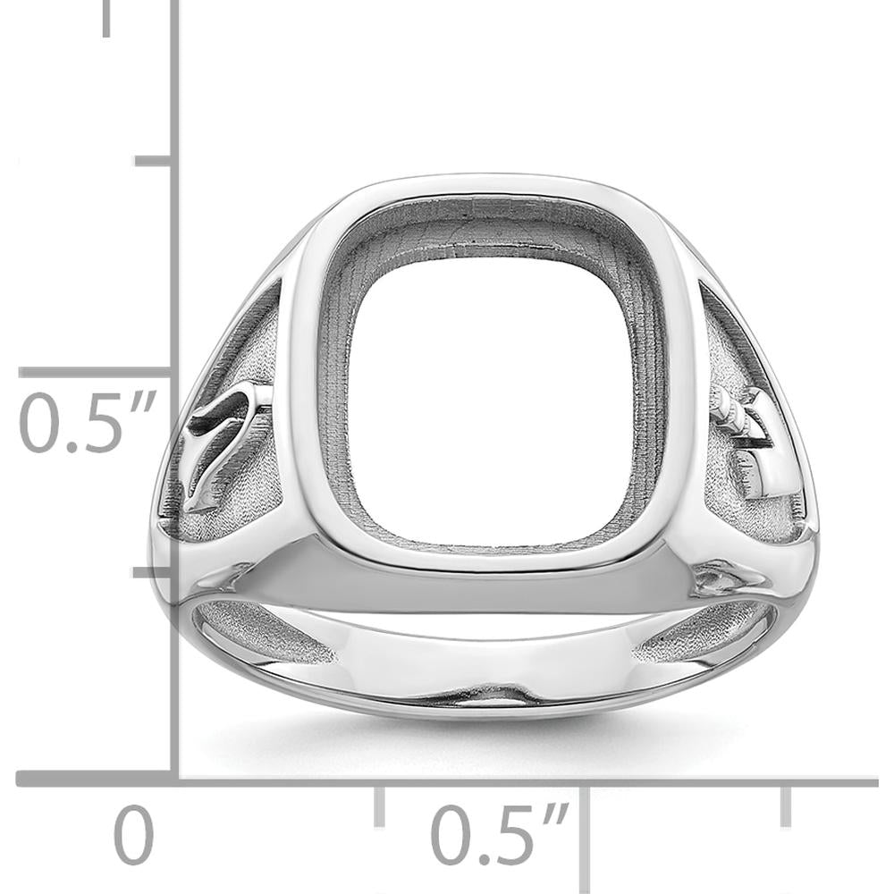 10K White Gold Polished and Textured Masonic Ring Mounting - Customizable 14x12mm Center Stone Size