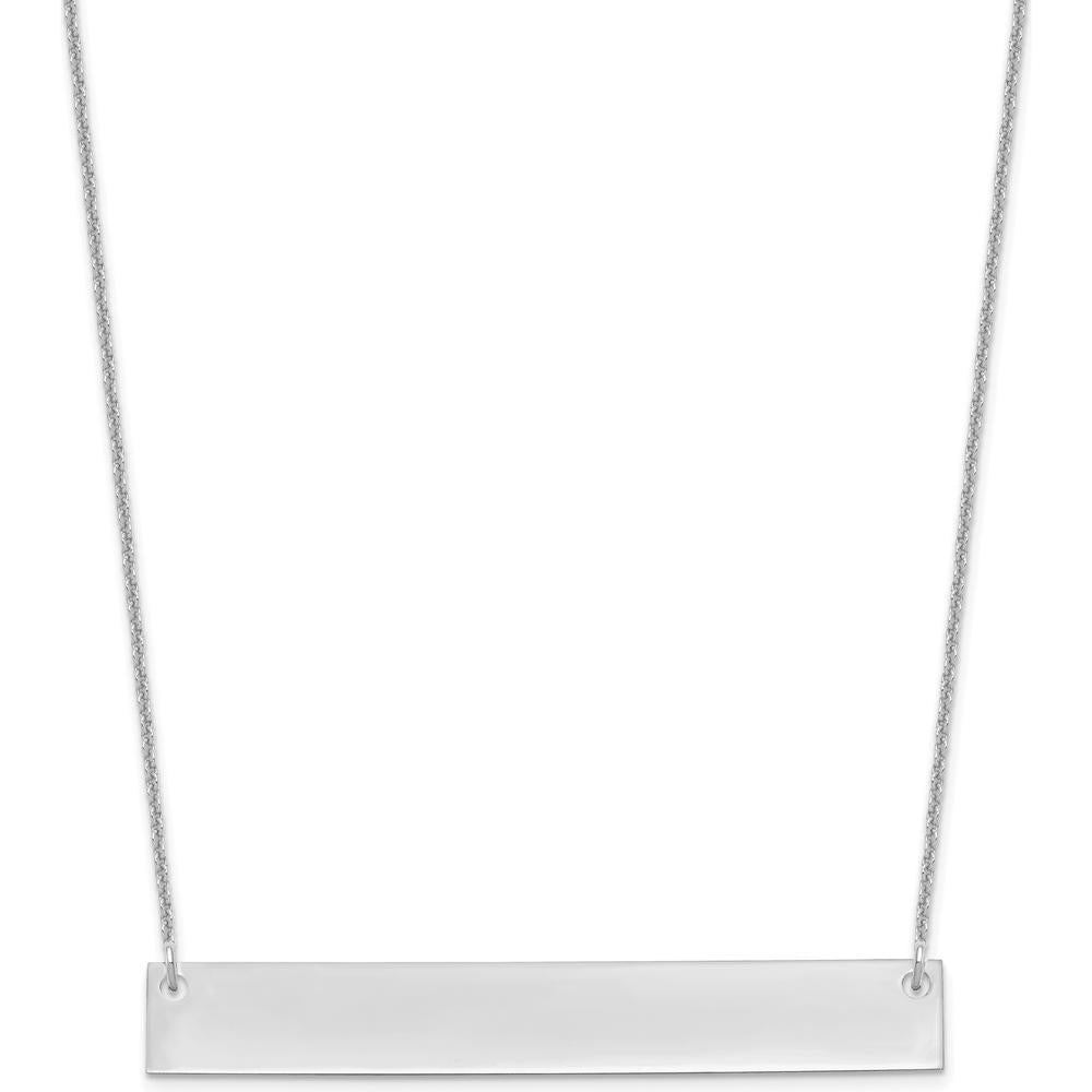 10K White Gold Polished Bar Pendant Necklace with Engravable Front and Satin Back - 18" Cable Chain