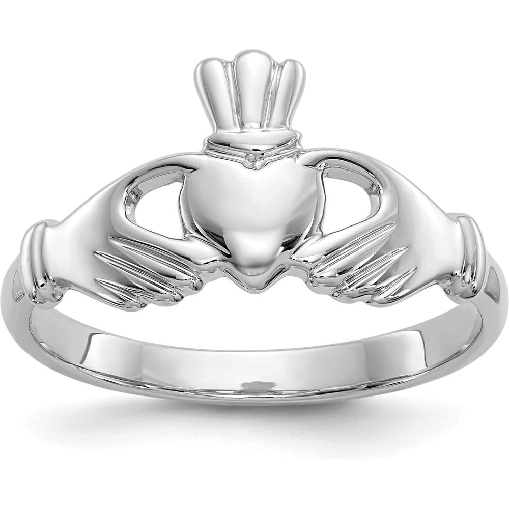 10K White Gold Polished Claddagh Ring - Meaningful Symbol of Love and Loyalty