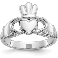 10K White Gold Polished Claddagh Ring with Hands, Heart, and Crown Symbol