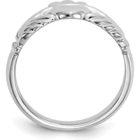 10K White Gold Polished Claddagh Ring with Hands, Heart, and Crown Symbol