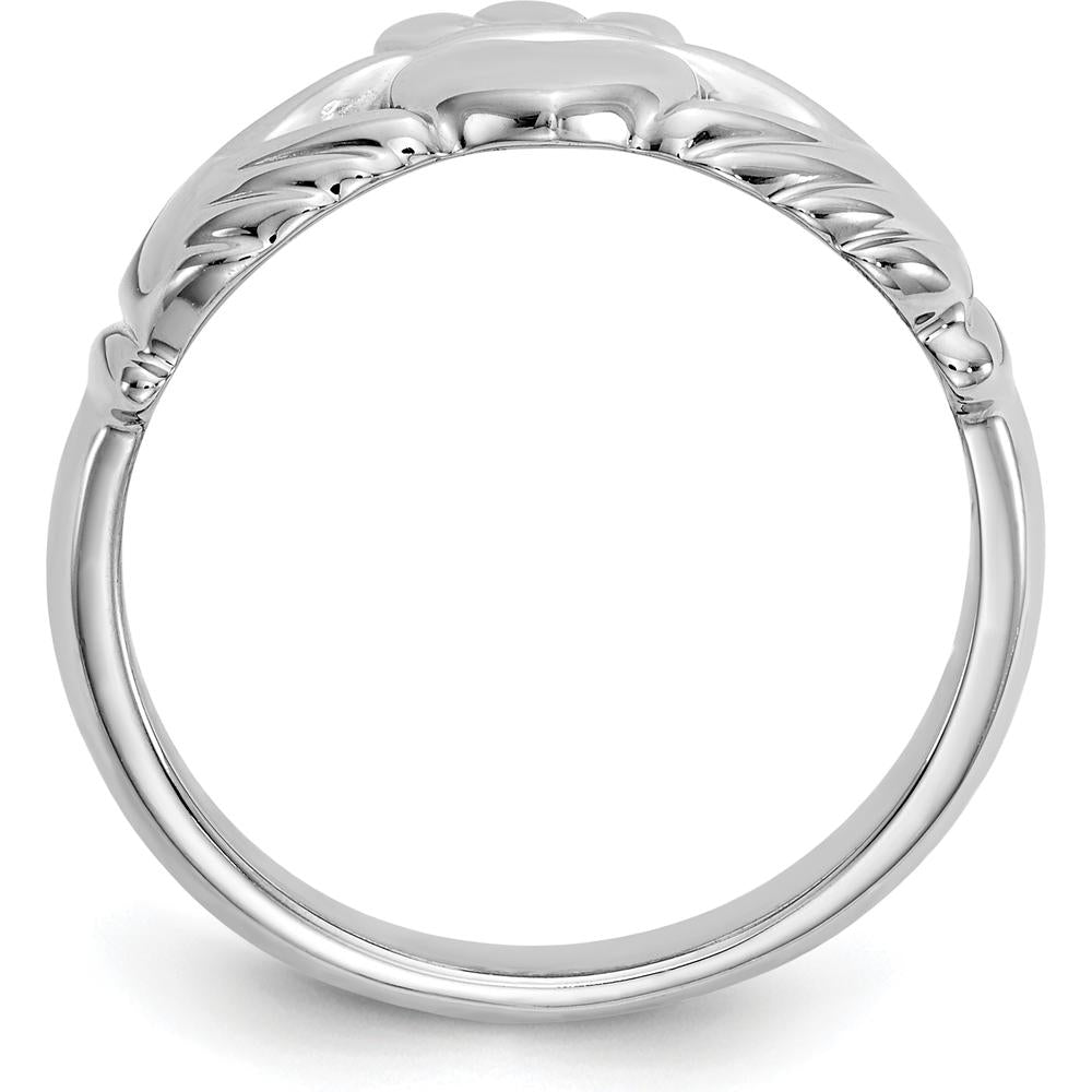 10K White Gold Polished Claddagh Ring with Hands, Heart, and Crown Symbol