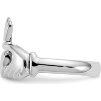 10K White Gold Polished Claddagh Ring with Hands, Heart, and Crown Symbol