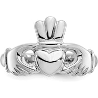 10K White Gold Polished Claddagh Ring with Hands, Heart, and Crown Symbol